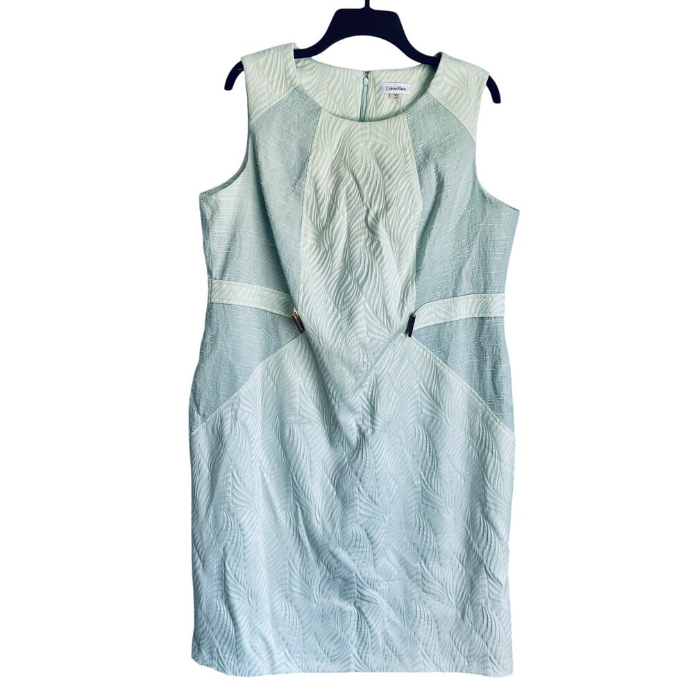 Calvin Klein Dress Mint Green Bodycon Gold Hardware 14W Textured